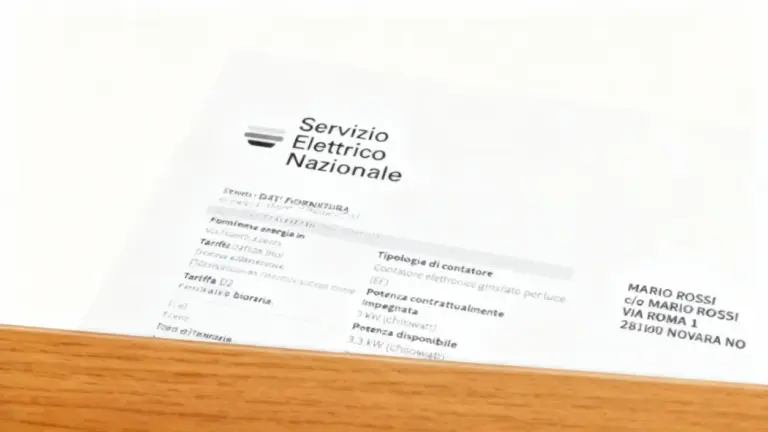 Dettaglio di una bolletta del Servizio Elettrico Nazionale su un tavolo