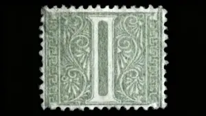 Francobollo italiano antico con decorazioni verdi e ornate