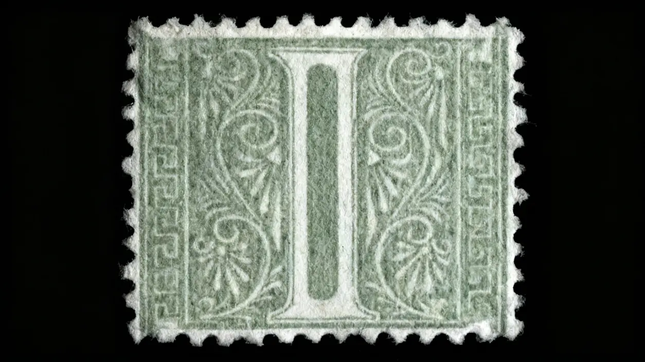 Francobollo italiano antico con decorazioni verdi e ornate
