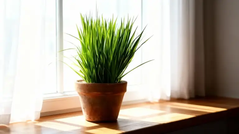 Pianta in vaso di terracotta su davanzale soleggiato vicino a una finestra