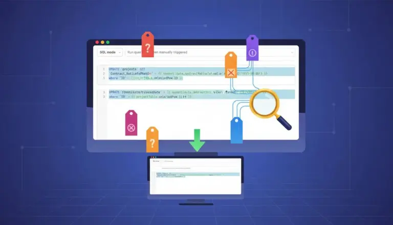 Schermate con codice e etichette colorate indicanti errori logici