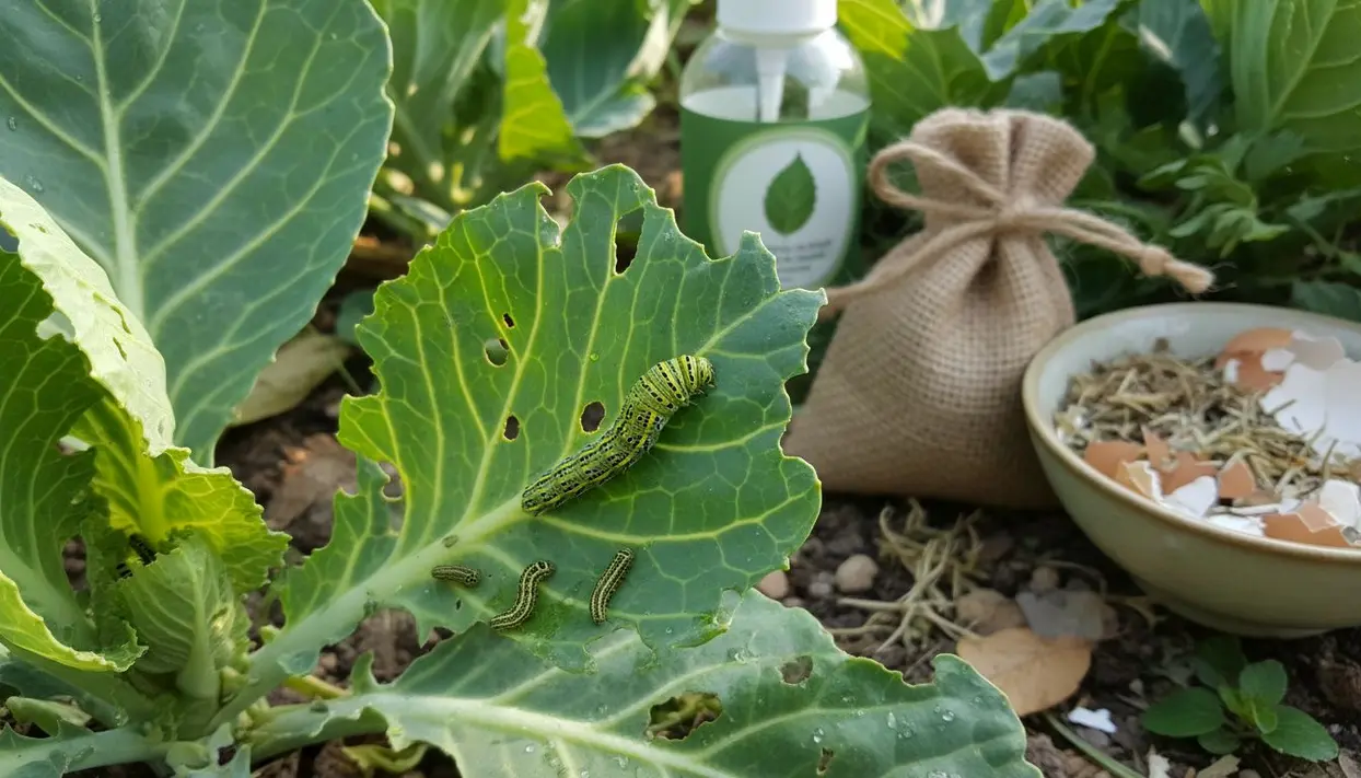 Bruchi su foglia di cavolo con rimedi naturali per allontanarli sullo sfondo